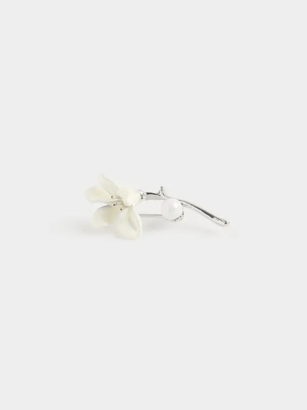 Брошь, 6 см, металл/пластик, серебристая, Цветок, Jewelry flower, image-3