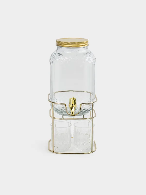 Набор для напитков, 4 перс, 5 пр, диспенсер на подставке, золотистый, стекло/металл, Regale, image-3