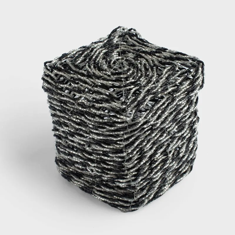 Қобдиша, 10х10 см, моншақ, қара-күміс, Shiny beads, image-2