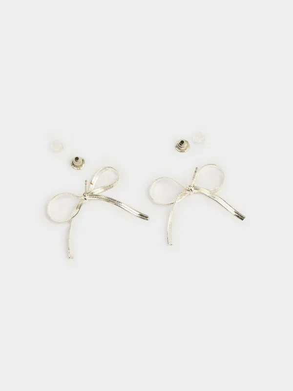 Пусет сырғалары, 6 см, 2 дана, металл, күміс түстес, Бантик, Jewelry, image-2