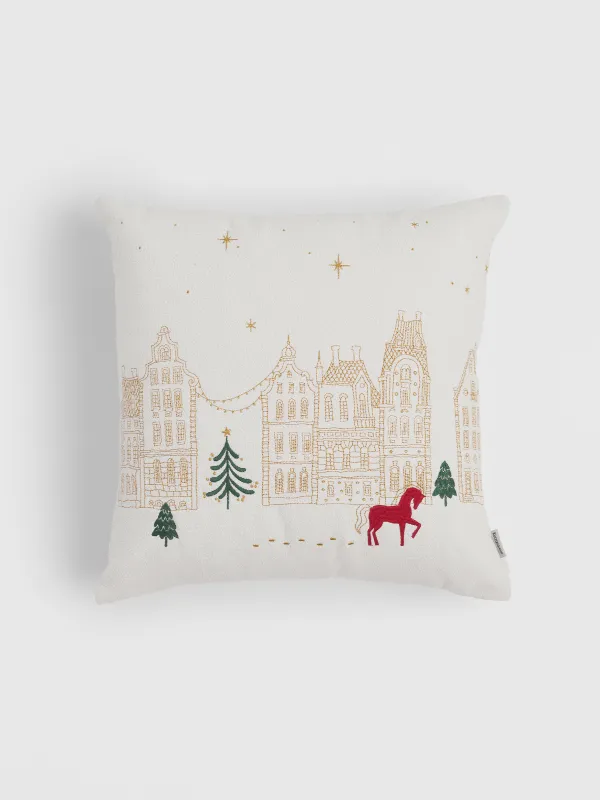 Сәндік жастық, 45х45 см, букле, сүт түстес, Жылқы, Boucle, image-0