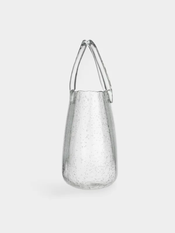 Гүл вазасы, 31 см, сәндік, тұтқасы бар, шыны, сөмке, Clear, image-2