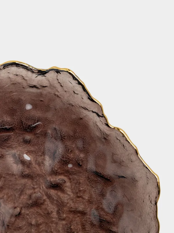 Ыдыс, 30х3 см, шыны, қоңыр, алтын жиегі бар, Nautilus color, image-4