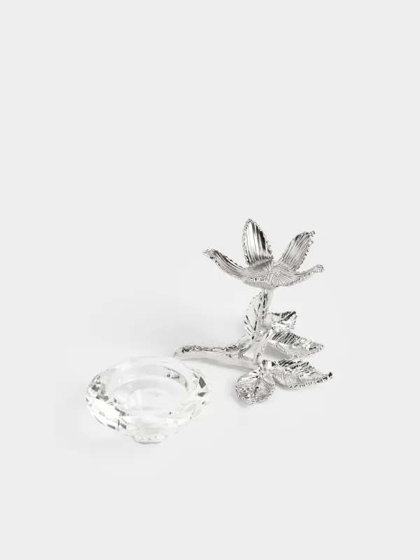 Шам ұстағыш, 9 см, шай/жіңішке шамға арналған, аяқты, хрусталь шыны/металл, Гүл, Diamond, image-4