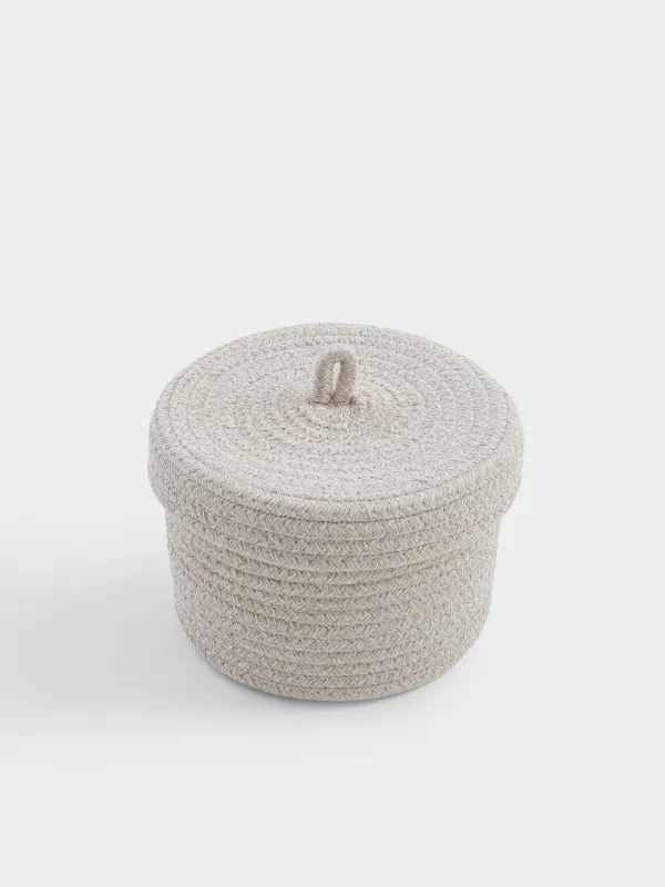 Сақтау себеті, 18х14 см, қақпағы бар, мақта/полиэстер, дөңгелек, сүт түстес, Tote, image-5