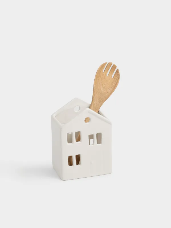Ас үй керек-жарақтарын қоятын тұғырық, 15 см, керамика, ақ, Үй, House shape, image-4