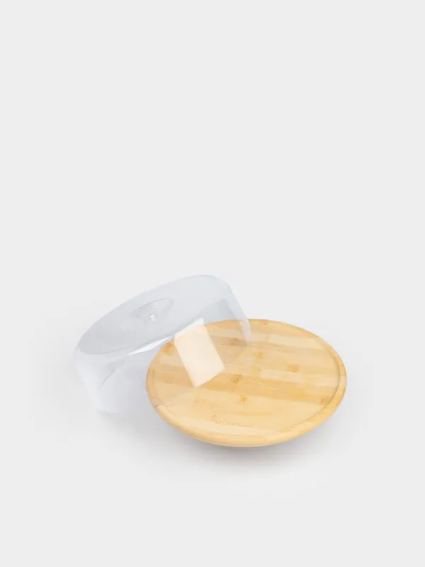 Қақпағы бар тағам, 28x15 см, аяғы бар, бамбук / пластик, дөңгелек, бамбук, image-1