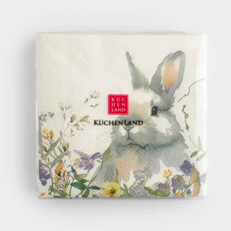 Салфетки бумажные, 21х21 см, 20 шт, квадратные, белые, Кролик в цветах, Easter, image-3
