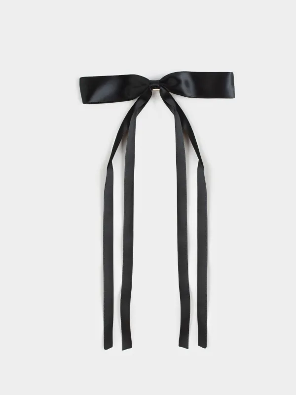 Шаш қыстырғыш, 25 см, сәтен/металл, қара, Бантик, Silk, image-0