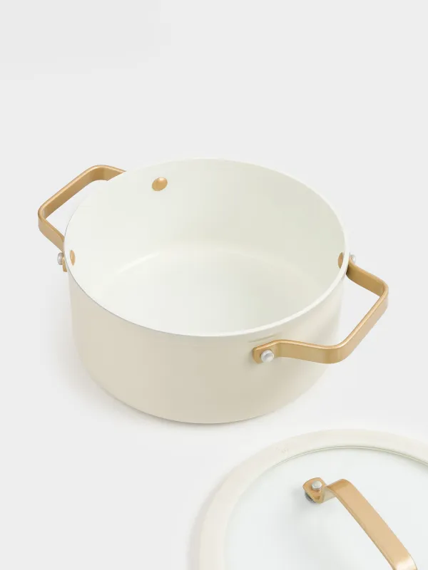 Кәстрөл, 20 см, 2,8 л, қақпағы бар, жабыны бар, алюминий, сүт түстес, Piatto gold, image-3