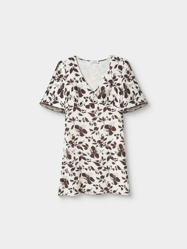 Әйелдер көйлегі, миди, өлшемі XS, қысқа жеңді, вискоза, сүт түстес, Гүлдер, Kirsti, image-4