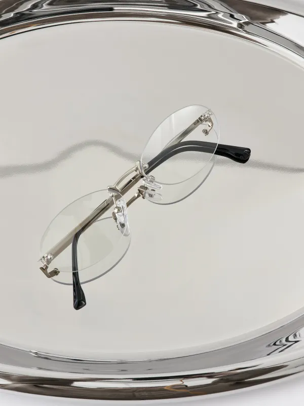 Очки солнцезащитные, сталь/пластик, безободковые, овальные, серебристые, Round, image-3