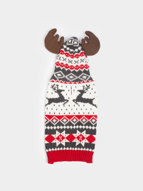 Жануарлар свитері, 25 см, өлшемі XS, капюшоны бар, акрил, ақ және қызыл, Қысқы өрнек, Fashion pet, image-1