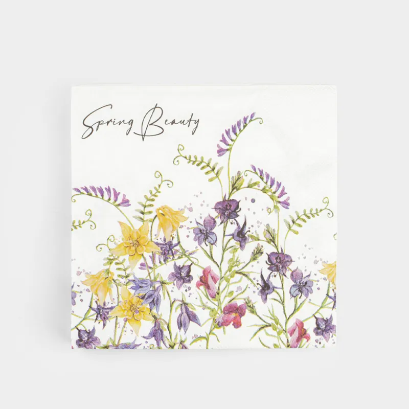 Қағаз майлықтар, 33х33 см, 20 дана, төртбұрышты, ақ, Дала гүлдері, Meadow