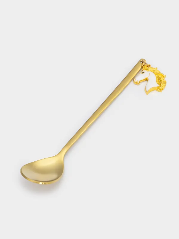 Десерт қасығы, 14 см, 2 дана, болат, алтын, Жылқы, Horse gold, image-2