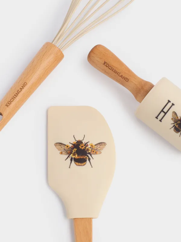 Набор для выпечки, 3 пр, лопатка/венчик/скалка, силикон/дерево, бежевый, Шмель, Honey, image-3