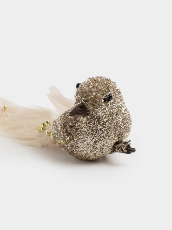 Сәндік әшекей, 19 см, қыстырғышта, көбік/қауырсын, шампан, Құс, Birds NY, image-3