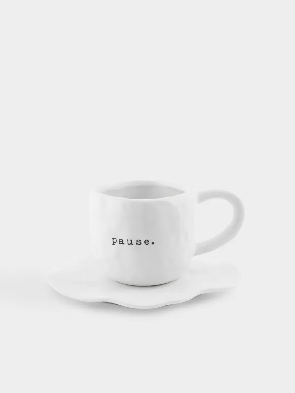 Шай жұбы, 1 адам, 2 зат 450 мл, керамика, ақ, Pause, Crumple font, image-0