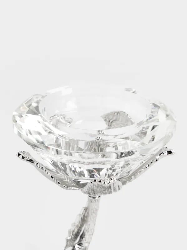 Шам ұстағыш, 9 см, шай/жіңішке шамға арналған, аяқты, хрусталь шыны/металл, Гүл, Diamond, image-2