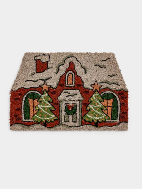 Коврик придверный, 40х60 см, кокос/ПВХ, фигурный, красный, Домик, House built, image-0