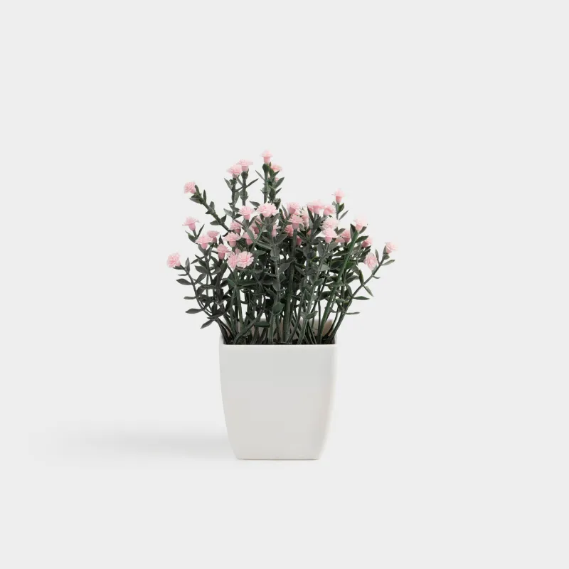 Жасанды өсімдік, 17 см, құмырада, пластик / металл, қызғылт гүлдер, Pot garden