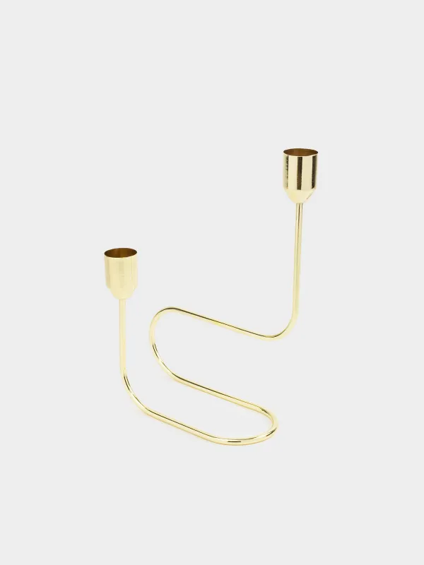Шам ұстағыш, 22 см, 2 жіңішке шамға арналған, болат, алтын, Twist gold, image-1