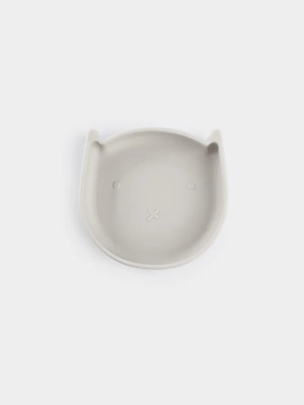 Балалар тәрелкесі, 17х16 см, сорғышы бар, силикон, сұр, Мысық, Kiddy, image-3