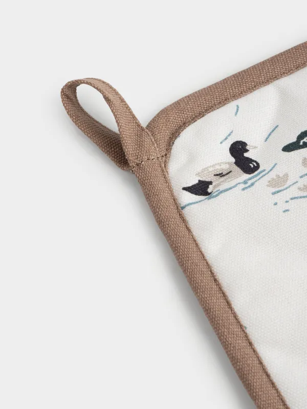 Ыдыс ұстағыш, 20х20 см, мақта, сүт түстес, Үйректер, Ducks in pond, image-1