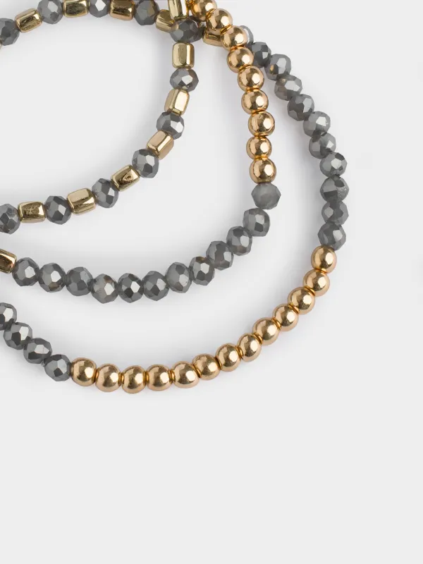 Білезік, 17 см, 3 дана, акрил/пластик, қоңыр, моншақтар, Jewelry, image-2