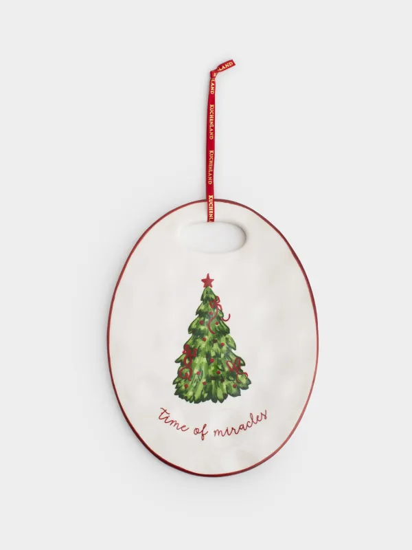 Ыстыққа арналған тұғыр, 15х20 см, керамика/тығын, сопақ, Бантигі бар шырша, Christmas tree, image-0