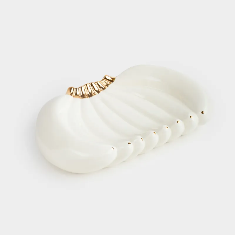 Ваза для фруктов, 26х16 см, декоративная, фарфор P, молочно-золотистая, Бананы, Tropical