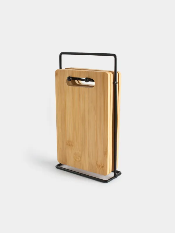 Кесу тақтасы,, 22х14 см, 4 дана, тұғырда, бамбук/болат, тікбұрышты, Bamboo, image-4