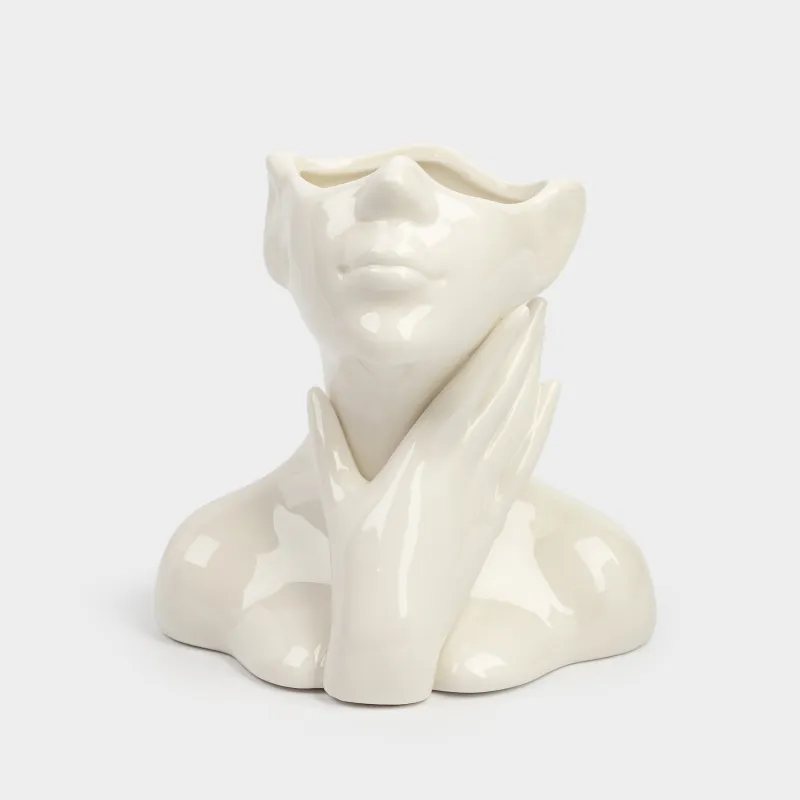 Подставка для косметических кистей, 12 см, фарфор P, белая, Руки на шее, Face