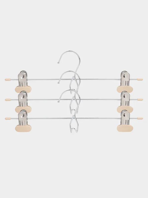 Вешалка для брюк/юбок, 33 см, 3 шт, с зажимами, металл с покрытием, бежевая, Colorful house, image-0