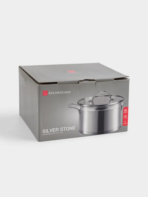Кастрюля, 20 см, 3,8 л, с крышкой, сталь/стекло Б, Silver Stone, image-6