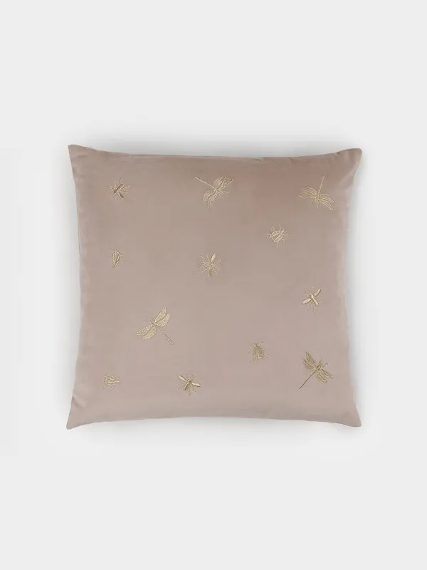 Сәндік жастық, 45х45 см, барқыт, ашық сарғылт-қоңыр, инеліктер мен қоңыздар, Bugs, image-0