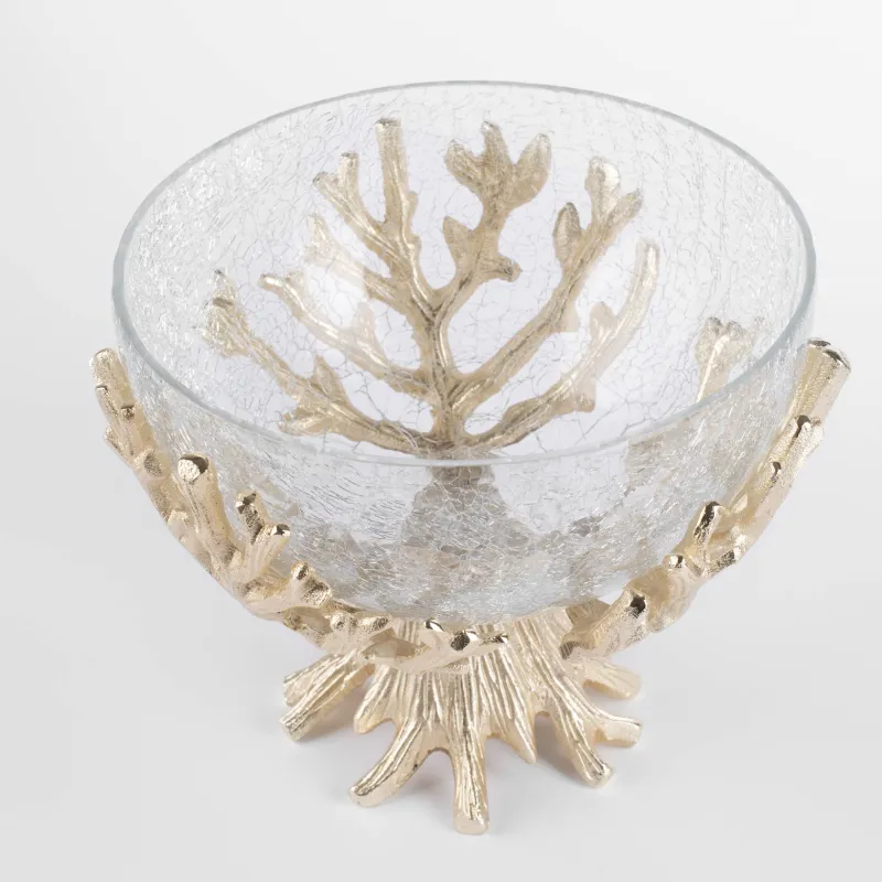 Жеміс вазасы, 20 см, аяғы, шыны / металл, алтын, Кракелюр, Paradise garden, image-1