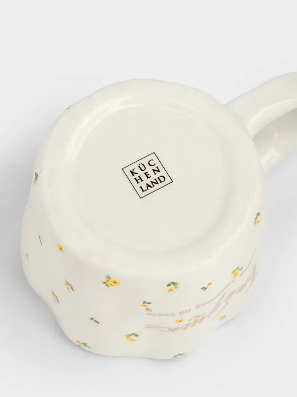 Кружка, 420 мл, керамика D, молочная, Бабушка и мимоза, Crumple flower, image-3