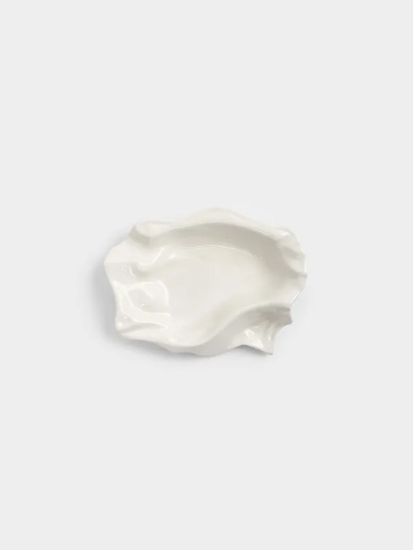 Сәндік ыдыс, 19х15х4 см, керамика, сүт түстес, Мыжылған әсер, Crumple, image-1