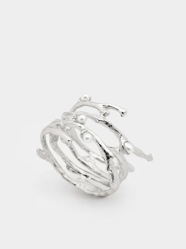 Майлық сақина, 4 см, металл/пластик, күміс, Iнжу, Pearl, image-3