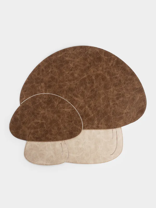 Салфетка под приборы, 40х45 см, ПВХ/полиэстер, фигурная, бежево-коричневая, Грибы, Rock shape, image-0