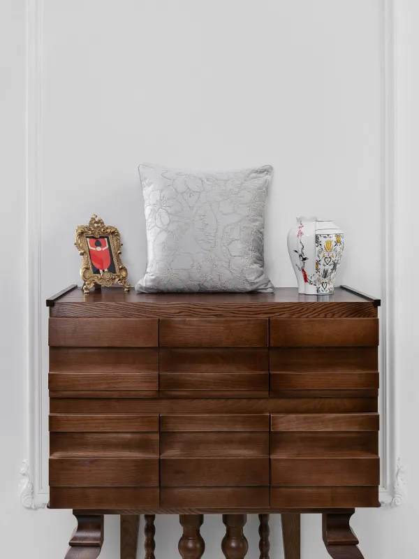 Подушка декоративная, 50х50 см, вельвет/бисер, серая, Цветы, Print, image-2