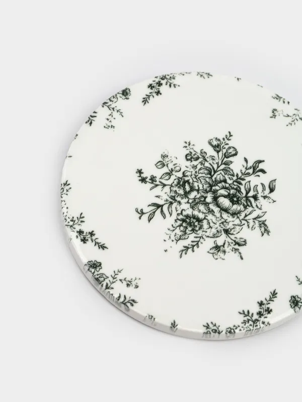 Саптыаяқ тұғыры, 11 см, дөңгелек, керамика/тығын, ақ, Жасыл гүлдер, Green lace, image-2