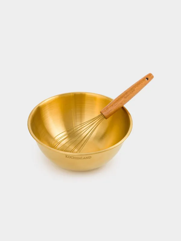 Пісіруге арналған жиынтық, 2 зат, тостаған/бұлғауыш, өлшеуіш шкаласы бар, болат/ағаш, алтын түстес, Classic gold, image-2