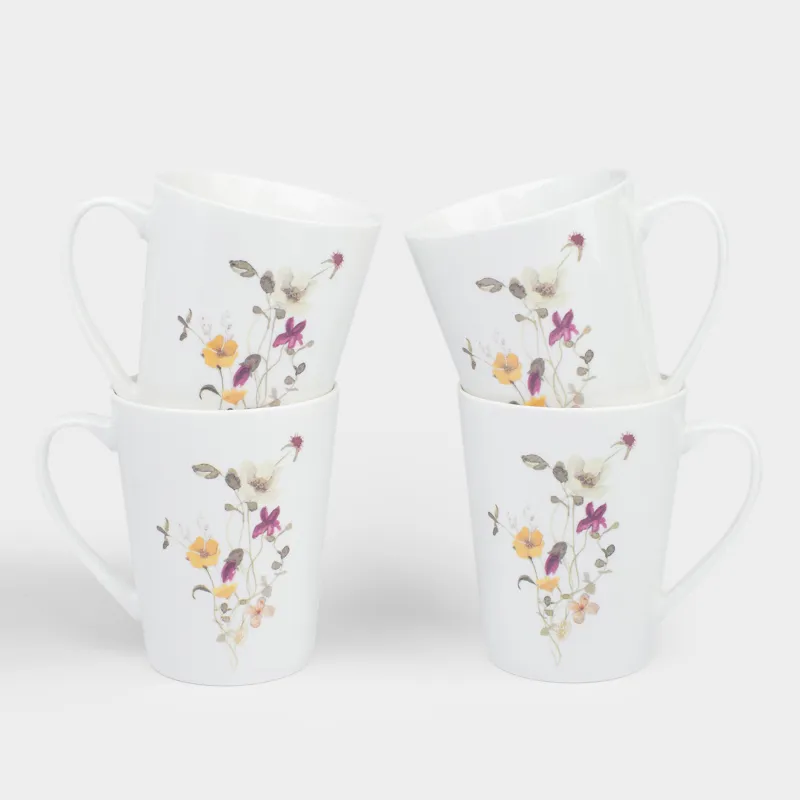 Саптыаяқ, 420 мл, 4 дана, фарфор N, ақ, Сары гүлдер, Floweri