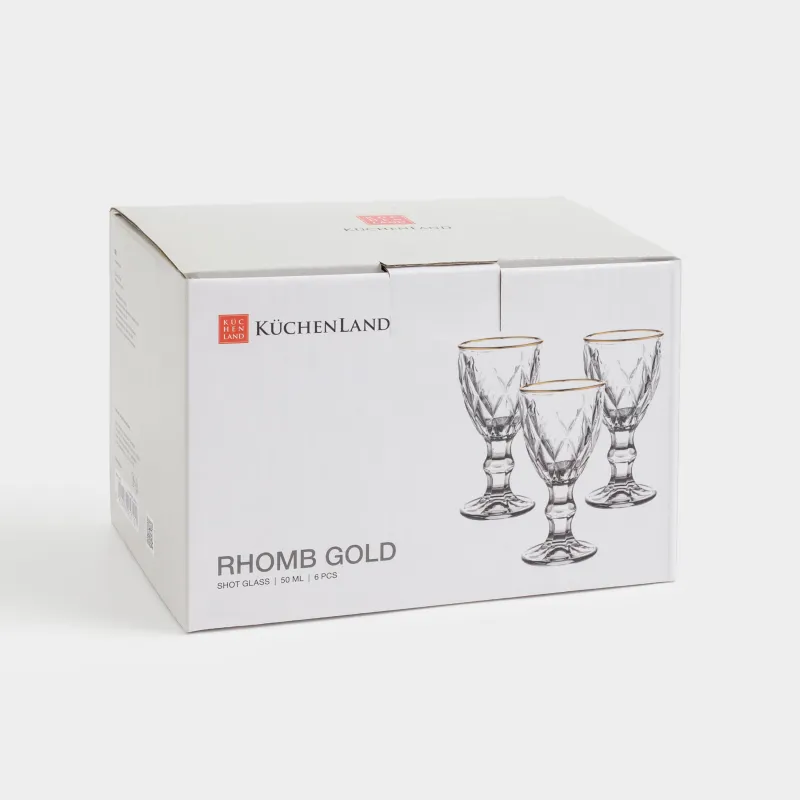 Рөмке, 50 мл, 6 дана, шыны Р, алтын жиегі бар, Rhomb gold, image-5