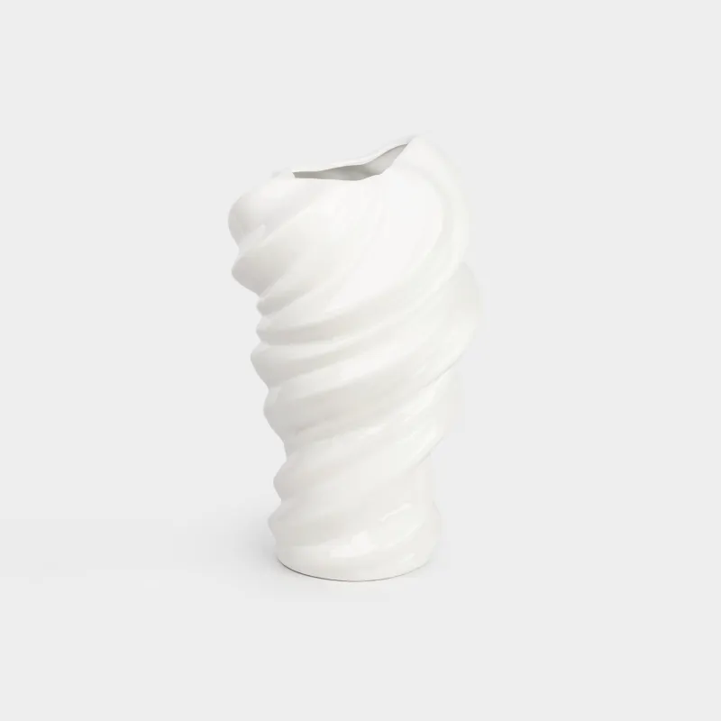 Гүл вазасы, 30 см, керамика, ақ, Толқындар, Fluid