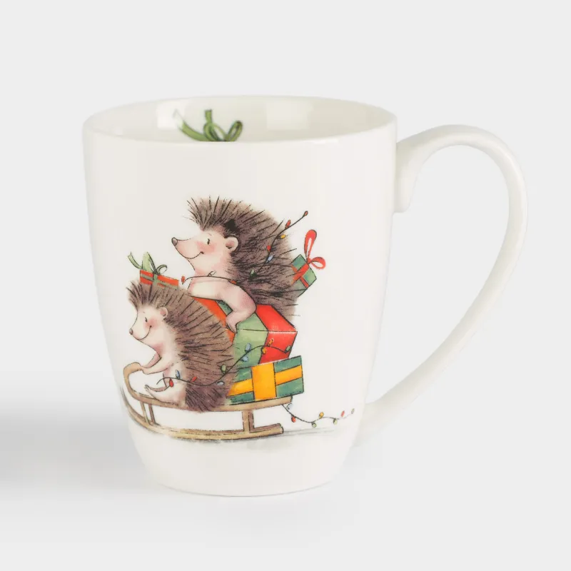 Саптыаяқ, 320 мл, фарфор N, ақ, Сыйлықтары бар кірпілер, Hedgehog christmas