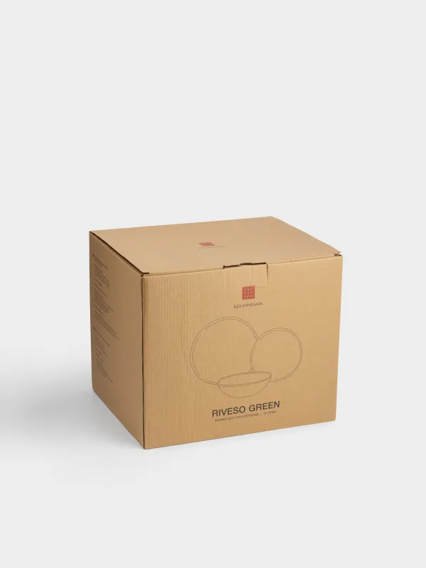 Сервиз обеденный, 6 перс, 18 пр, керамика R, зеленый, Неровный край, Riveso green, image-6