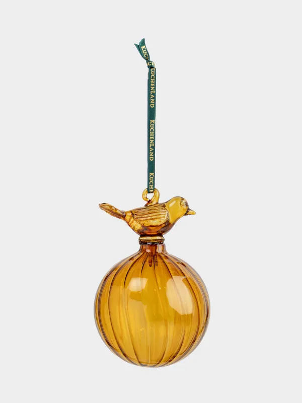 Шырша ойыншығы, 8 см, шыны, жасыл, Құсы бар шар, Ball figure, image-1